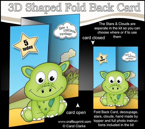 3D Shaped No-Hole Fold Back Mini Kit - Cute Little Denis Dino