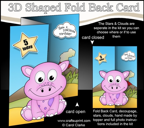 3D Shaped No-Hole Fold Back Mini Kit - Cute Little Denise Dino