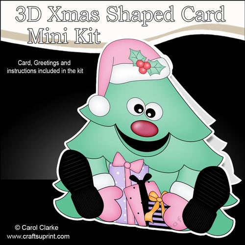 3D Shaped Christmas Card Kit - Cute Christmas Tree has Presents