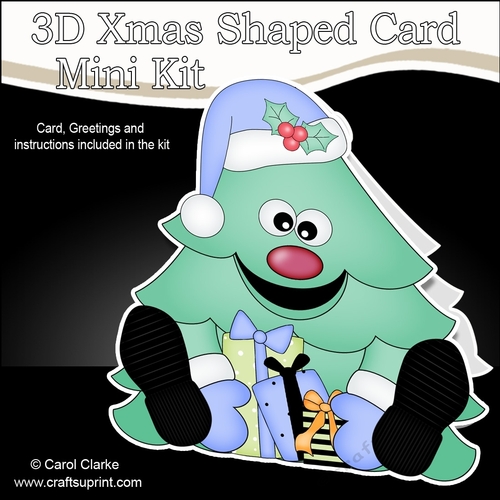 3D Shaped Christmas Card Kit - Cute Christmas Tree has Presents