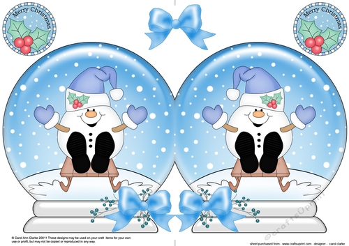 Christmas Snow Globe Shaped Card - Cute Little Snowball Sam is Sledging