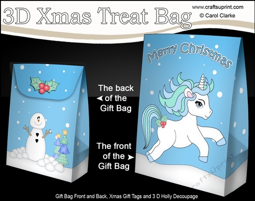 3D Christmas Gift Bag Mini Kit - Cute Little Unicorn Blueberry