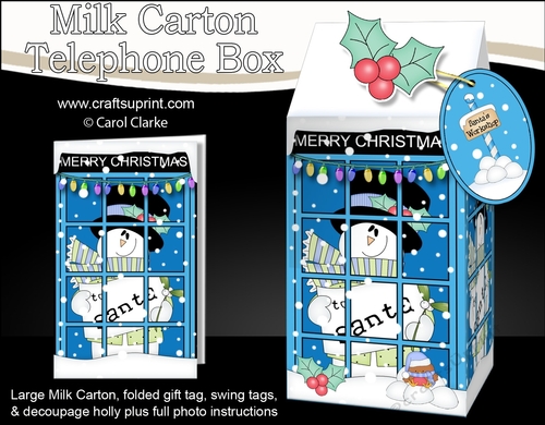 3D Christmas Phone Box Milk Carton Treat Box - Snowman Rio