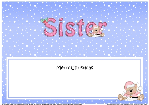 Large DL Merry Christmas SISTER insert