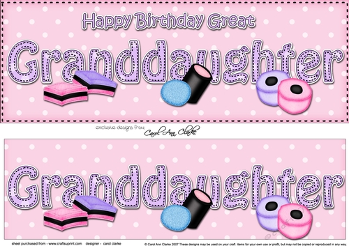 Large DL Happy Birthday GREAT GRANDDAUGHTER 3D decoupage