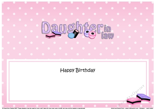 Large DL Happy Birthday DAUGHTER IN LAW insert
