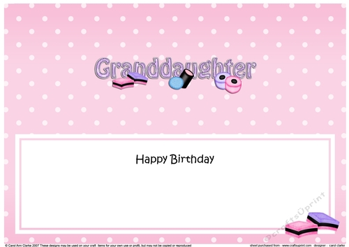 Large DL Happy Birthday GRANDDAUGHTER insert