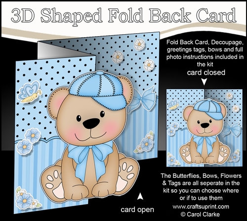 3D Shaped No-Hole Fold Back Mini Kit -  Cute Little Austin Bear