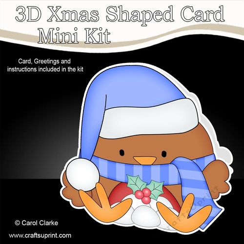 3D Shaped Christmas Card Kit - Bobbin Robin has Snowballs