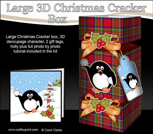3D Large Christmas Cracker Box -  Tartan Pip Penguin