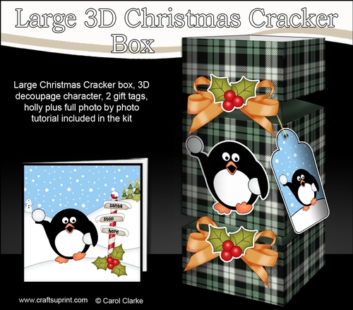 3D Large Christmas Cracker Box -  Tartan Pip Penguin