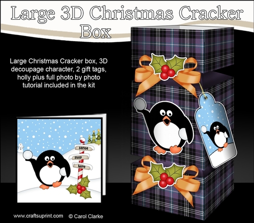 3D Large Christmas Cracker Box -  Tartan Pip Penguin