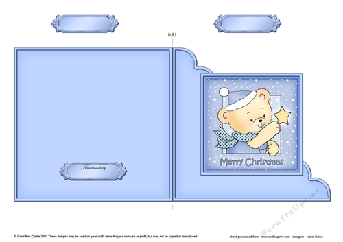 Cute Hunney Bear Robert has a Christmas Star - Cut and Fold Corner Card