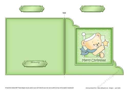 Cute Hunney Bear Robert has a Christmas Star - Cut and Fold Corner Card