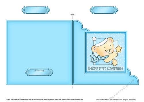 Cute Hunney Bear Robert has a Babys 1st Christmas Star - Cut and Fold Corner Card