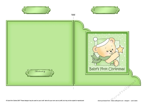 Cute Hunney Bear Robert has a Babys 1st Christmas Star - Cut and Fold Corner Card