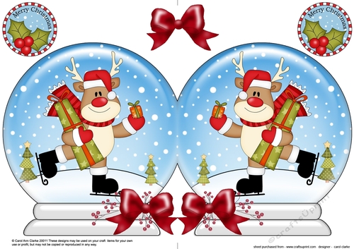Christmas Snow Globe Shaped Card - Rudolph is Skating
