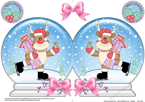 Christmas Snow Globe Shaped Card - Rudolph is Skating