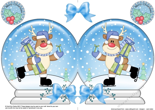 Christmas Snow Globe Shaped Card - Rudolph is Skating