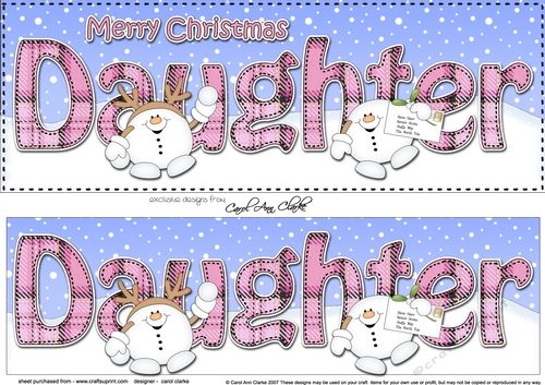 Large DL Merry Christmas DAUGHTER 3D decoupage with Snowball Sam