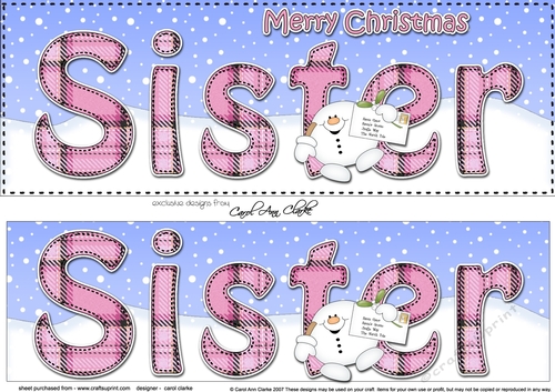 Large DL Merry Christmas SISTER 3D decoupage with Snowball Sam