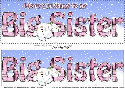 Large DL Merry Christmas to my BIG SISTER 3D decoupage with Snowball Sam