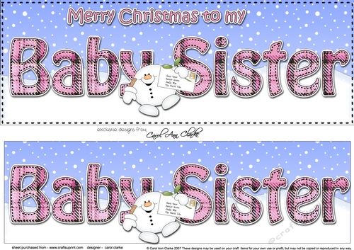 Large DL Merry Christmas to my BABY SISTER 3D decoupage with Snowball Sam