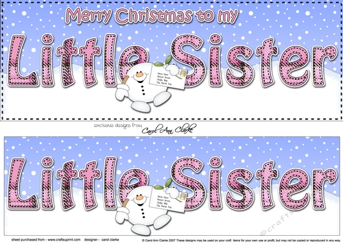 Large DL Merry Christmas to my LITTLE SISTER 3D decoupage with Snowball Sam