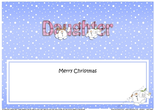 Large DL Merry Christmas DAUGHTER insert with Snowball Sam