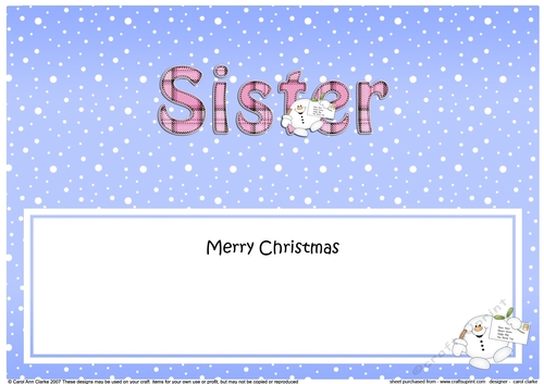 Large DL Merry Christmas SISTER insert with Snowball Sam