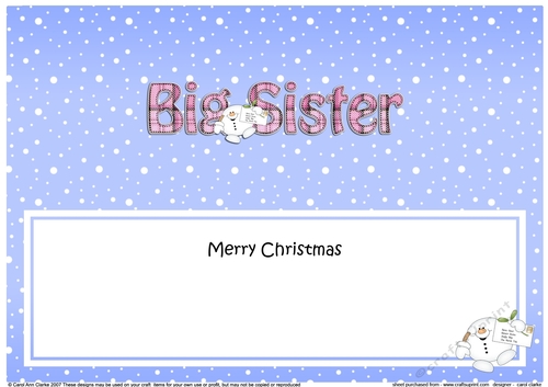 Large DL Merry Christmas to my BIG SISTER insert with Snowball Sam
