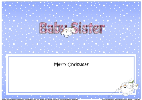 Large DL Merry Christmas to my BABY SISTER insert with Snowball Sam