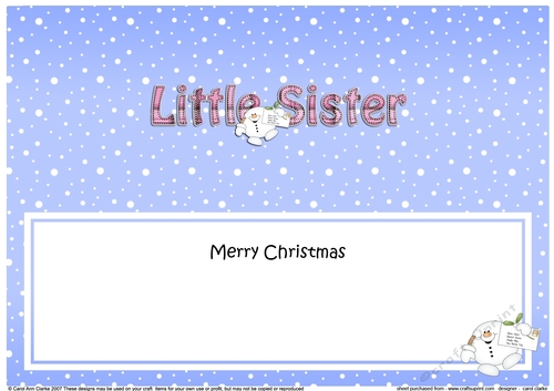 Large DL Merry Christmas to my LITTLE SISTER insert with Snowball Sam