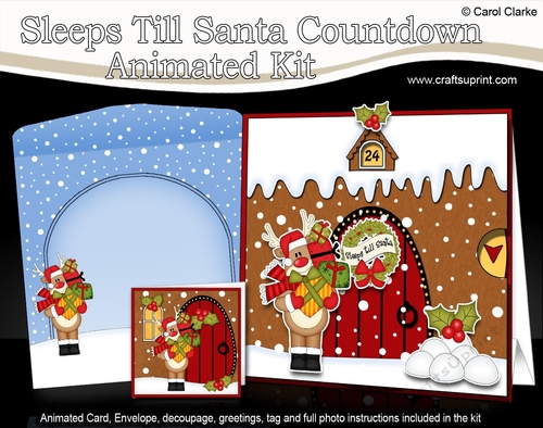 3D Animated Sleeps Till Santa Christmas Gingerbread House Countdown Card Kit - Rudolph has Presents