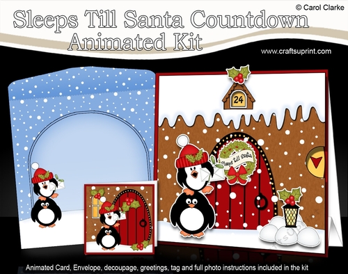 3D Animated Sleeps Till Santa Christmas Gingerbread House Countdown Card Kit - Pip Penguin & Friend