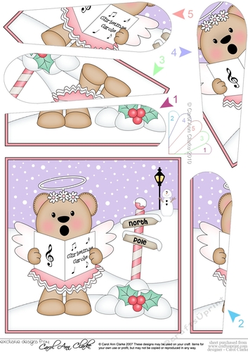Christmas Angel Livvy Bear is Carol Singing Pyramage Topper