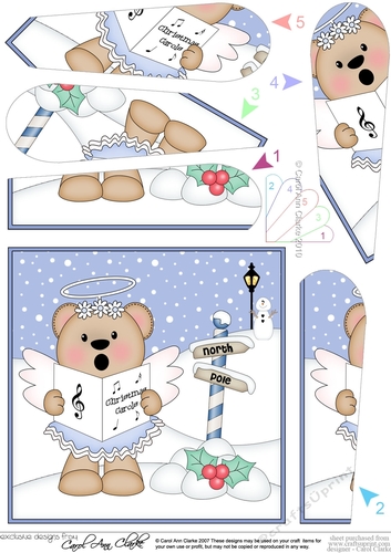 Christmas Angel Livvy Bear is Carol Singing Pyramage Topper