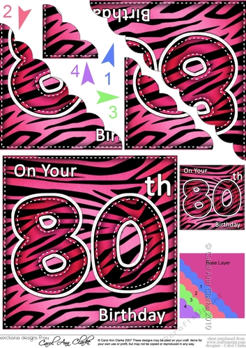 Fun Zebra Striped 80th Birthday Scalloped Corner Stacker