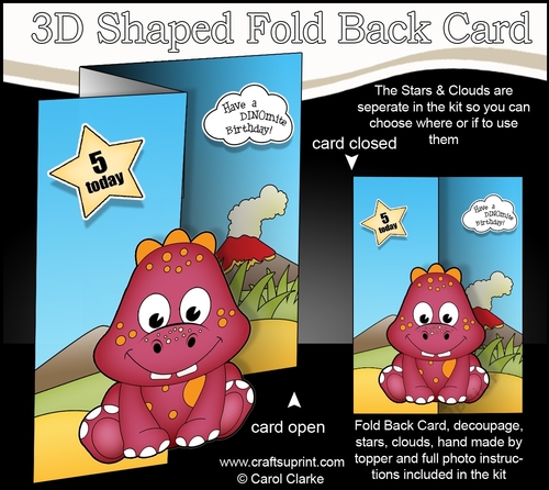 3D Shaped No-Hole Fold Back Mini Kit - Cute Little Damen Dino