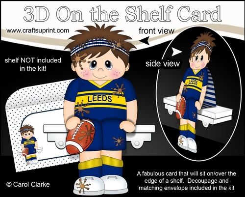 3D On the Shelf Card Kit - Little Rugby Player Denzil plays for Leeds