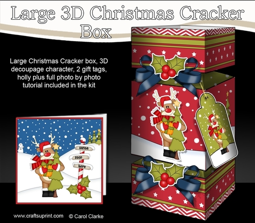 3D Large Christmas Cracker Box -  Rudolph has an Xmas Tree