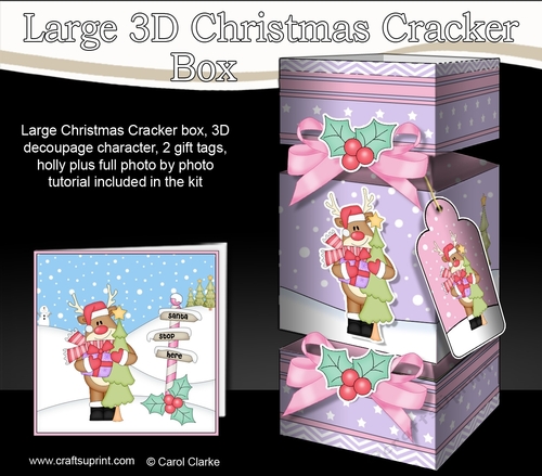 3D Large Christmas Cracker Box -  Rudolph has an Xmas Tree