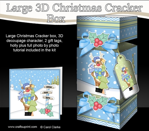 3D Large Christmas Cracker Box -  Rudolph has an Xmas Tree