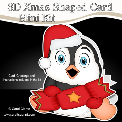 3D Shaped Christmas Card Kit - Pip Penguin has an Xmas Cracker