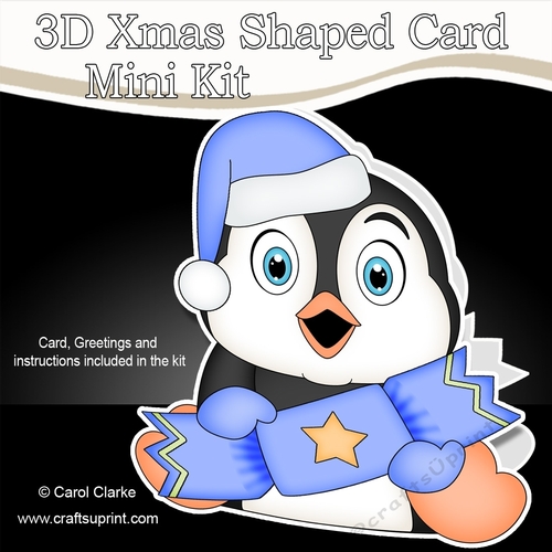 3D Shaped Christmas Card Kit - Pip Penguin has an Xmas Cracker