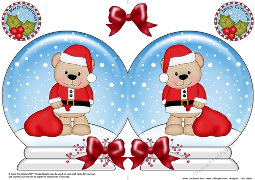 Christmas Snow Globe Shaped Card - Cute Little Livvy Bear