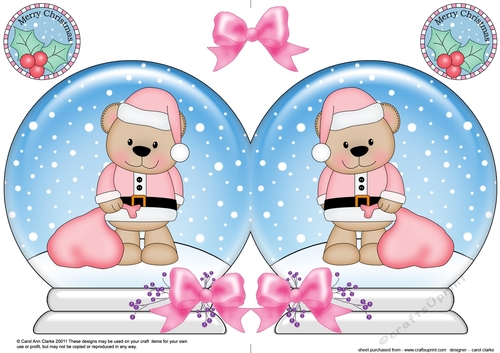 Christmas Snow Globe Shaped Card - Cute Little Livvy Bear