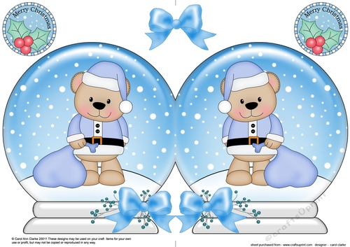 Christmas Snow Globe Shaped Card - Cute Little Livvy Bear
