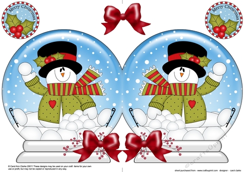 Christmas Snow Globe Shaped Card - Snowman Rio has Snowballs