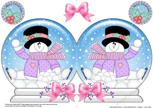 Christmas Snow Globe Shaped Card - Snowman Rio has Snowballs
